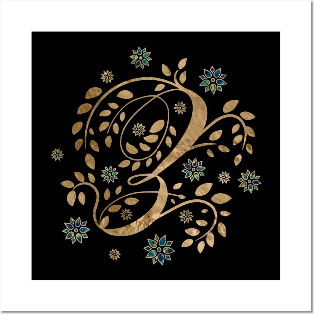 Luxury Golden Calligraphy Monogram with letter Z Wall Art by Nartissima